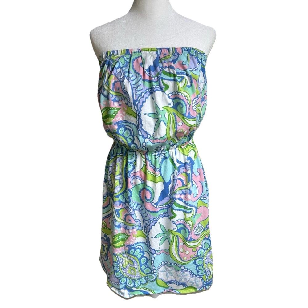 Lilly Pulitzer Windsor Strapless Jersey Dress Womens M Coastal Print